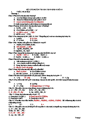 Đề cương ôn thi học kì I môn Hóa học Lớp 11 - Năm học 2019-2020